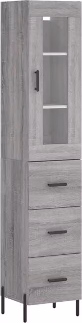 Berkfield Home Grey Sonoma Highboard with Glass Doors and Internal Shelves, W/D/H: 34.5 x 34.5 x 180 cm – 1