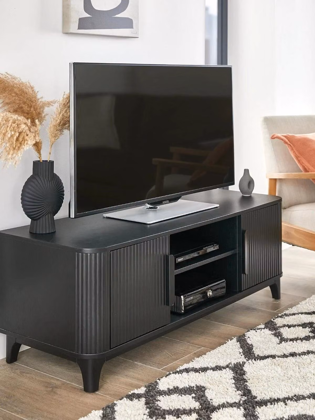 Carina Modern Black Matt Striped TV Unit W/D/H: 120 x 43 x 45 cm