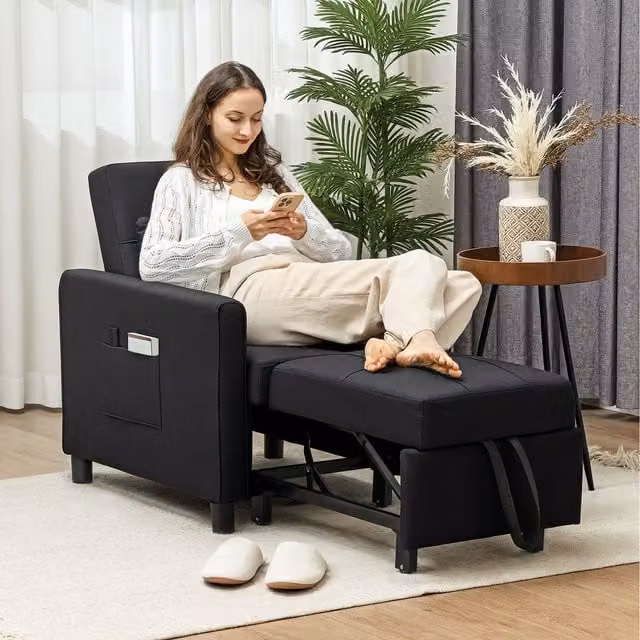 HOMCOM Folding Chair Bed with Adjustable Backrest and Foam Padding, Black