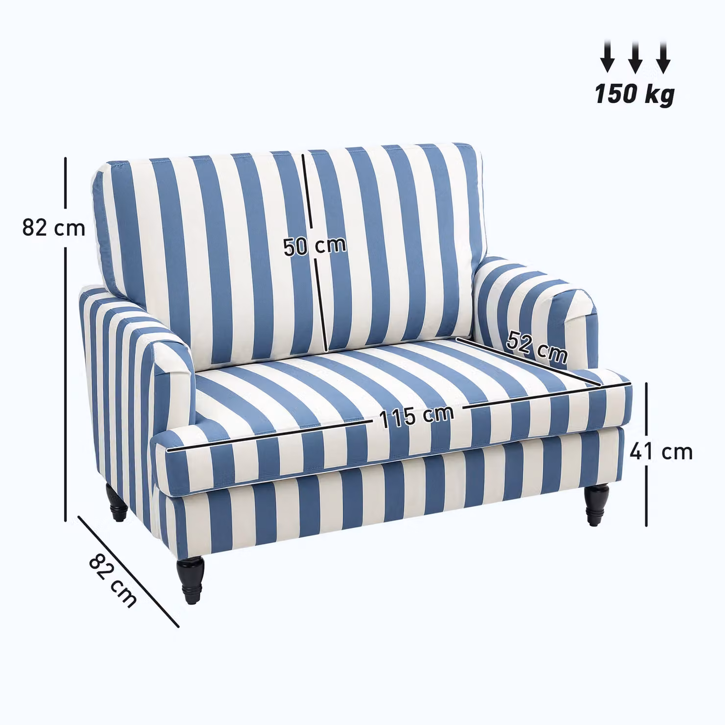 HOMCOM Blue and White Striped Velvet Cuddle Chair with Armrests – 2