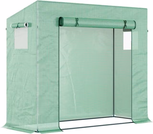 Outsunny Garden Greenhouse with PE Plant Cover, Windows and Zipper Door for Fruit and Vegetables, W: 77 cm, D: 198 cm, H: 149-168 cm