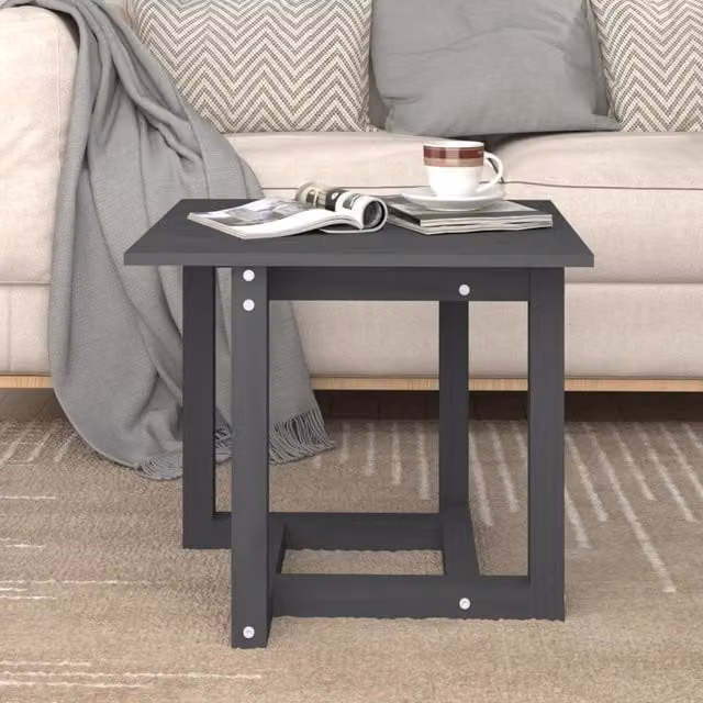 Berkfield Home Grey Rustic Solid Pine Square Coffee Table W/D/H: 50 x 50 x 45 cm