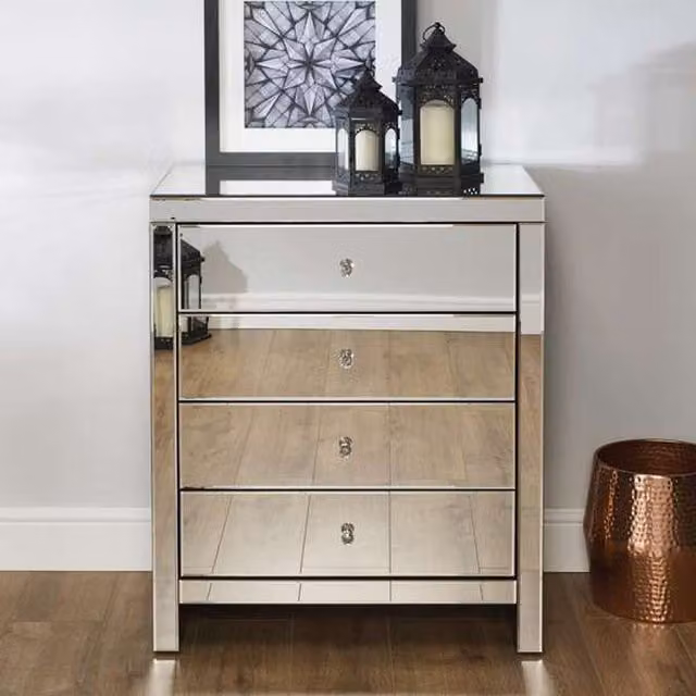 Birlea Seville 4 Drawer Mirrored Chest in Silver and White Glossy Finish
