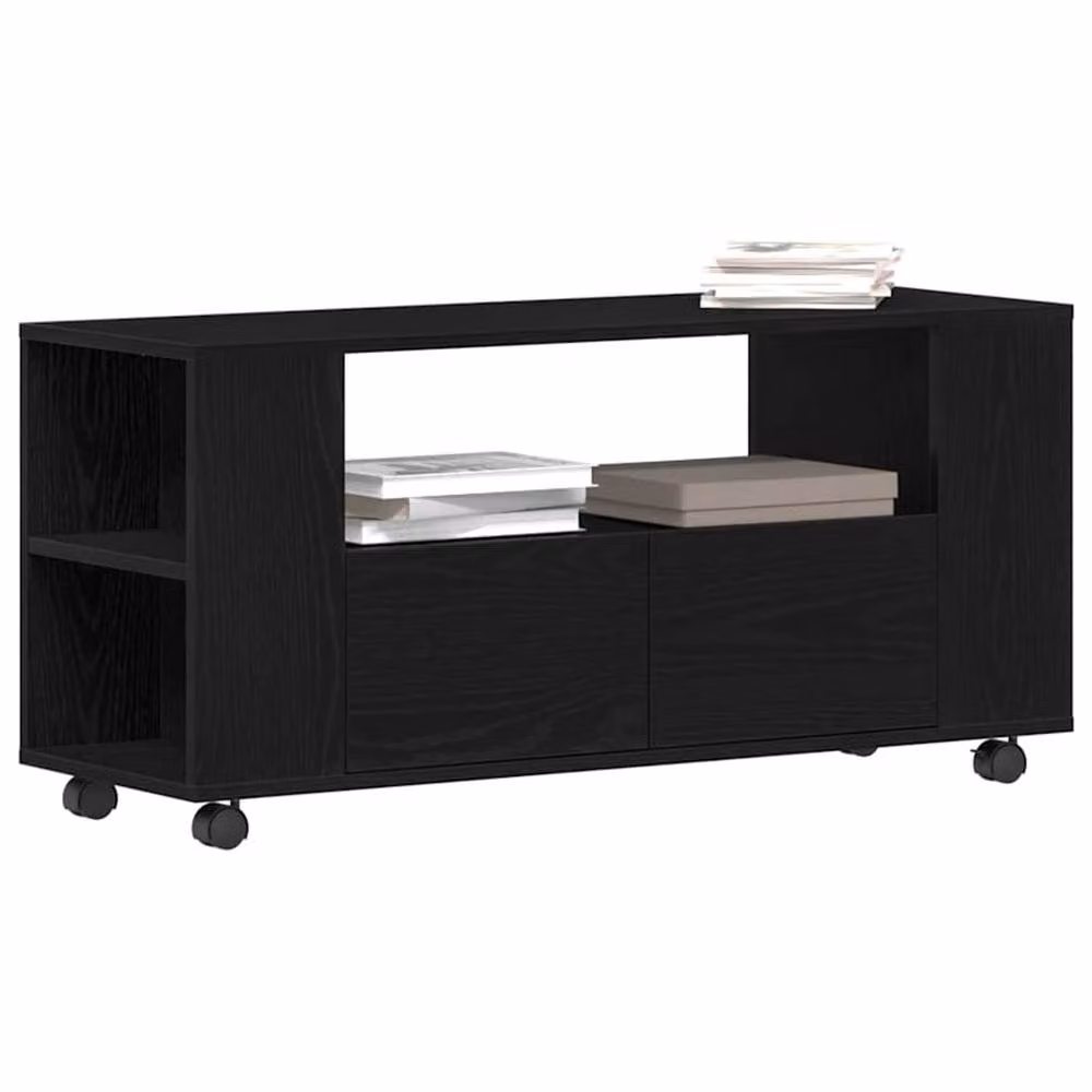 Berkfield Home Modern TV Cabinet with Wheels in Black Oak, W: 102 cm, D: 43 cm, H: 43 cm – 4