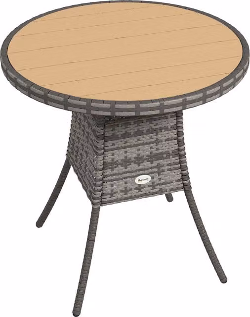 Outsunny Round Rattan Garden Table in Brown with Wood-Effect Finish – 1