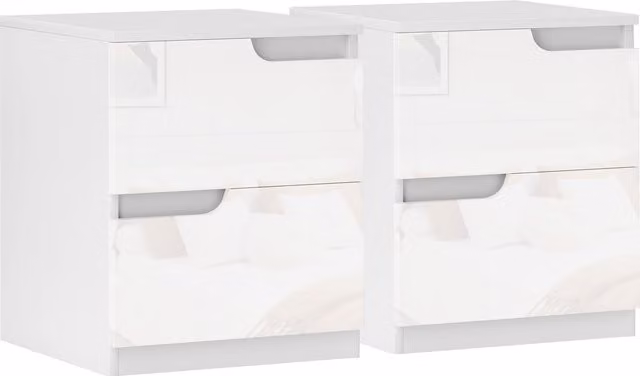 HOMCOM Set of 2 High Gloss Modern Bedside Tables in White