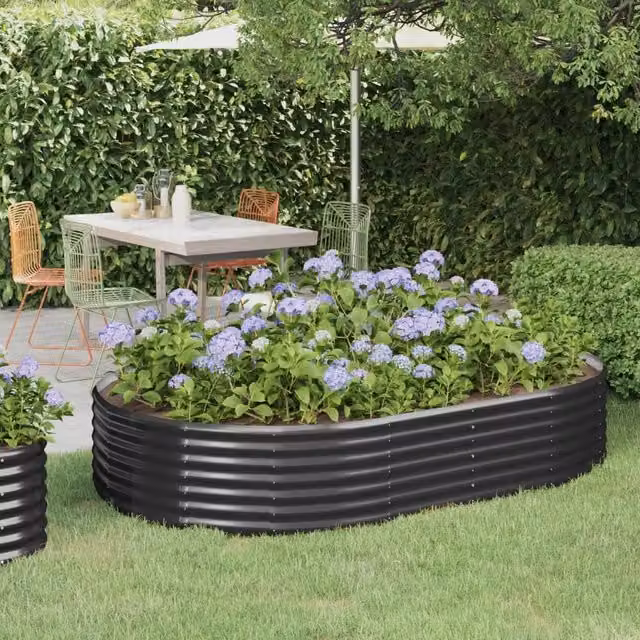 Berkfield Home Garden Powder-coated Steel Raised Bed in Anthracite Black, W/D/H: 214 x 140 x 36 cm – 1