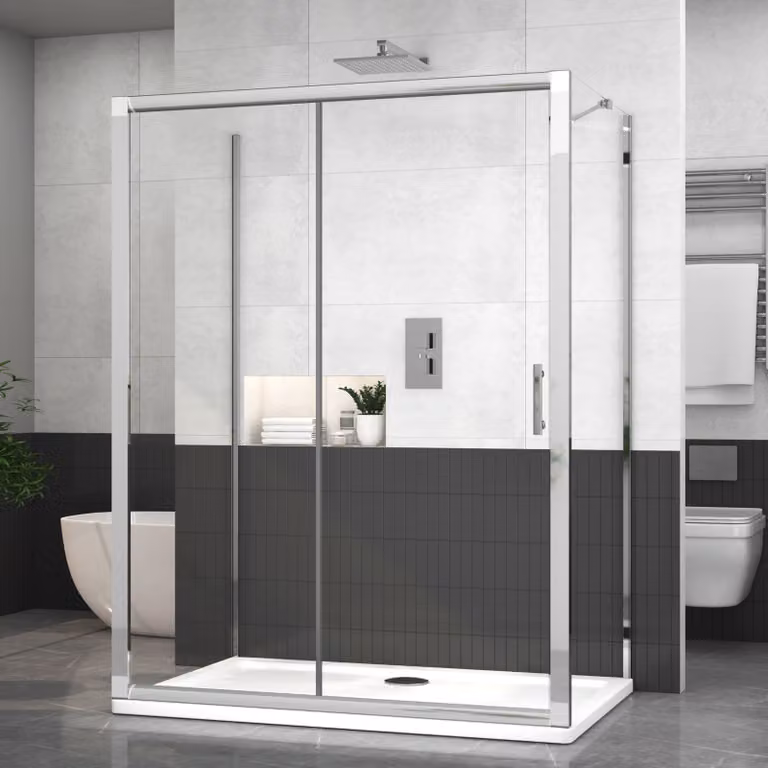 Royal Bathrooms Grand 3-Sided Rectangular Sliding Door Shower Enclosure with 6mm Transparent Glass and Silver Trim, W: 160 cm, D: 70 cm
