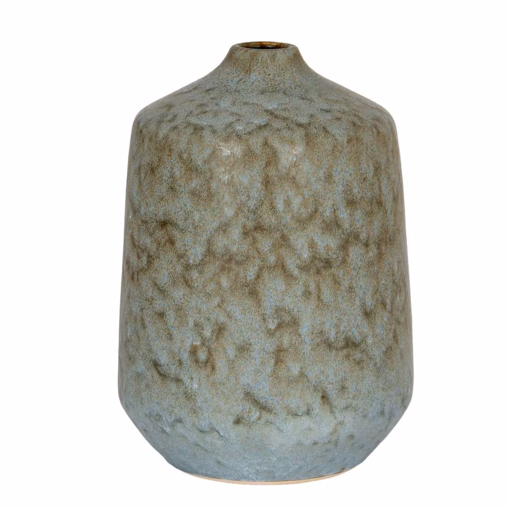 Wyld Haus Kala Rustic Ceramic Short Round Tabletop Bottle Vase in Grey, Brown and Blue – 2