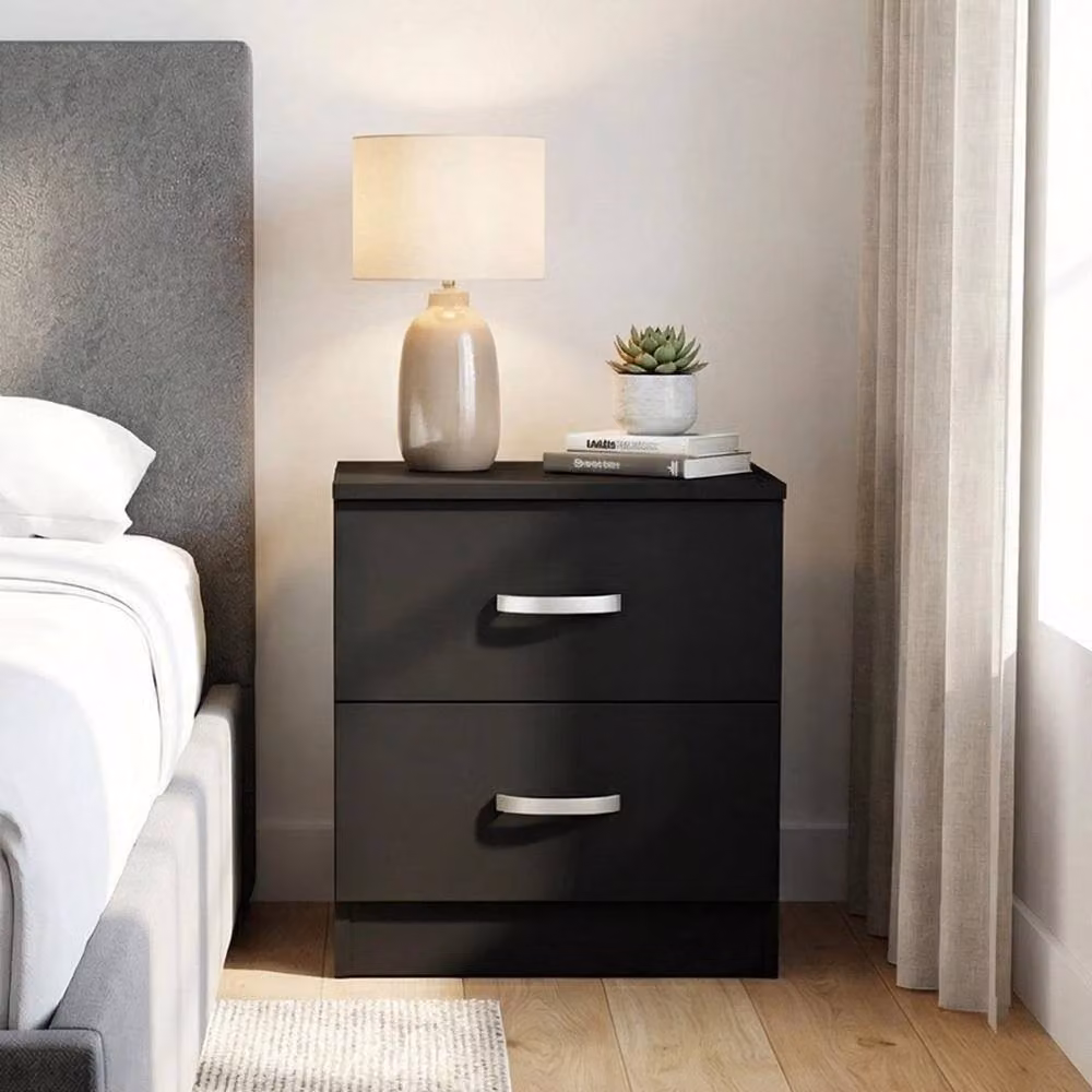 Havendro Matt Black 2 Drawer Bedside Cabinet – 4