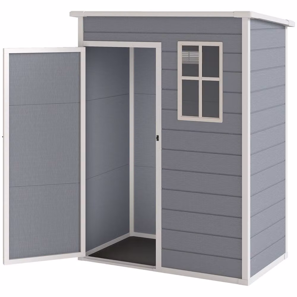 STILVORA Modern Grey Garden Shed with Floor, Lockable Door and Side Vent – 4