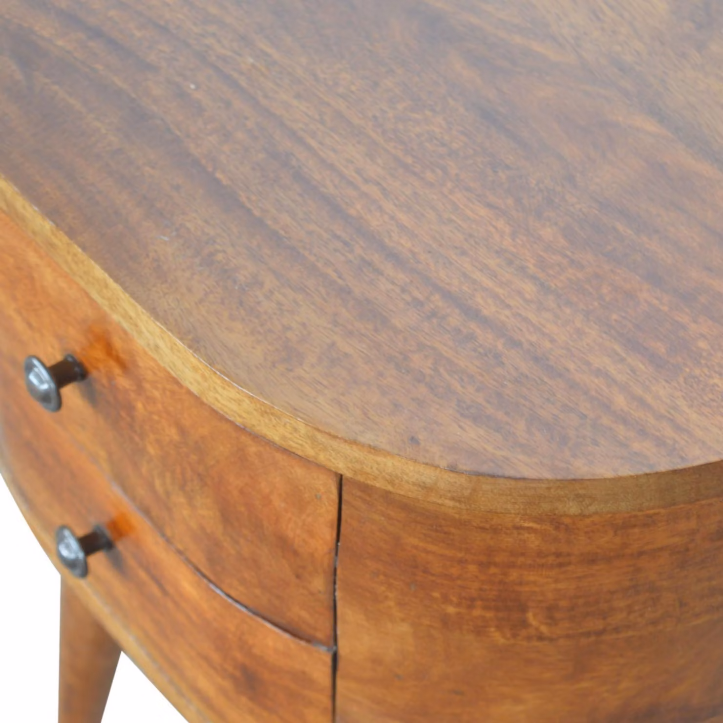 Aosom UK Handcrafted Solid Mango Wood Rounded Bedside Table with 2 Drawers, Brown, W/D/H: 45 x 35 x 54 cm – 3