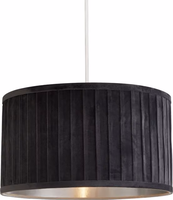 Lighting Collection Pleated Grey Velvet Cylinder Lamp Shade with Silver Inner, Diameter: 30 cm – 1