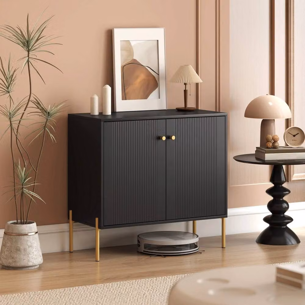 NESTLUNE Modern Sideboard Buffet Cabinet with Fluted Doors in Black – 5