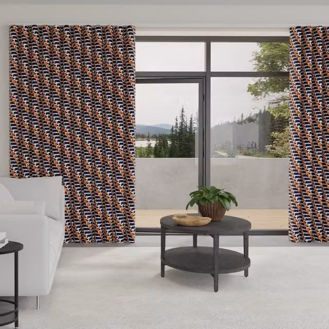 Orla Kiely Dog Show Made to Measure Blackout Wave Curtain in Blue, Orange and Multicolour
