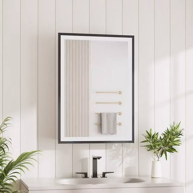 Lifeideas Black Wall Mounted Bathroom LED Mirror Cabinet with Sensor Switch and Shaver Socket, Width: 50 cm