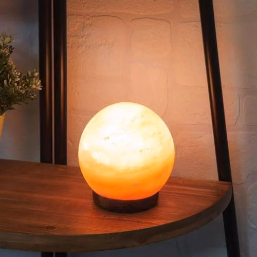 Hestia Pink Himalayan Rock Salt Sphere Table Lamp with Wood Base, Diameter: 12.7 cm – 2