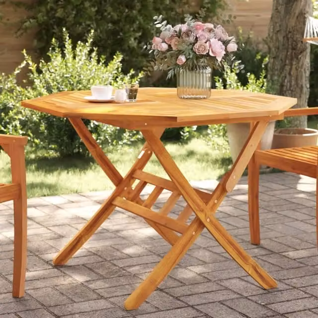 Berkfield Home Folding Garden Table in Brown Oiled Acacia Wood, W: 110 cm, D: 75 cm