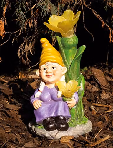 St Helens Home & Garden Solar Lady Gnome Garden Ornament with Yellow Hat and Multicolour Details – 3