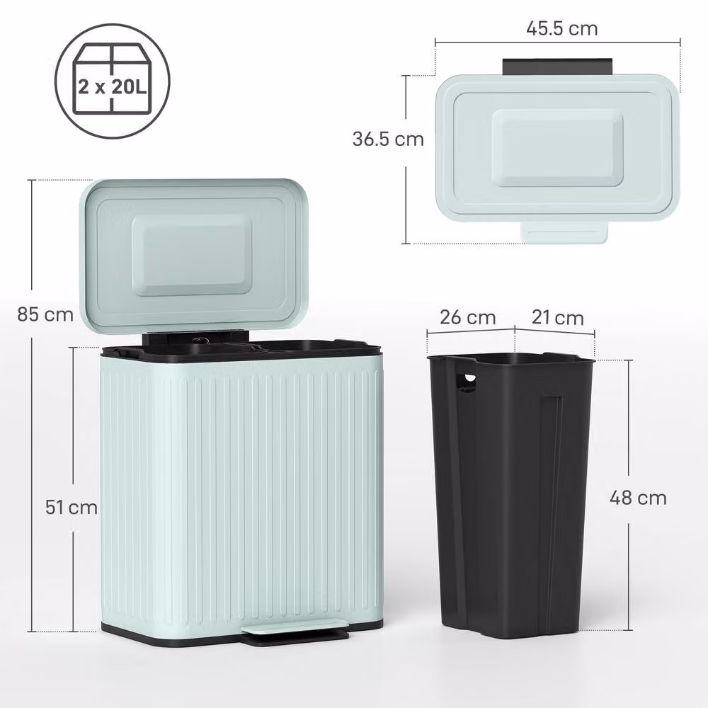 STILVORA Dual 20L Kitchen Bin with Soft-Close Lid and Pedal in Light Green – 2