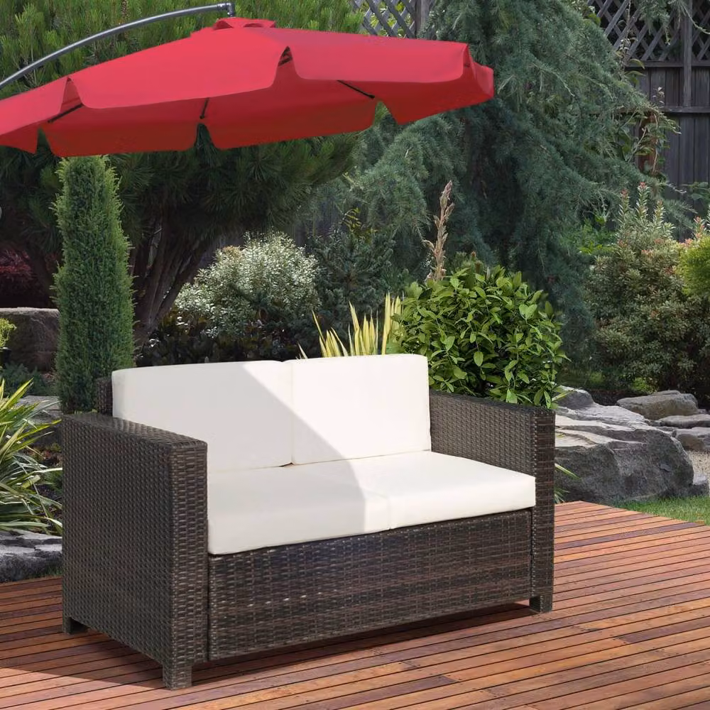 Wyld Haus Sese Brown 2 Seater Rattan and Metal Outdoor Sofa with White Cushions – 3