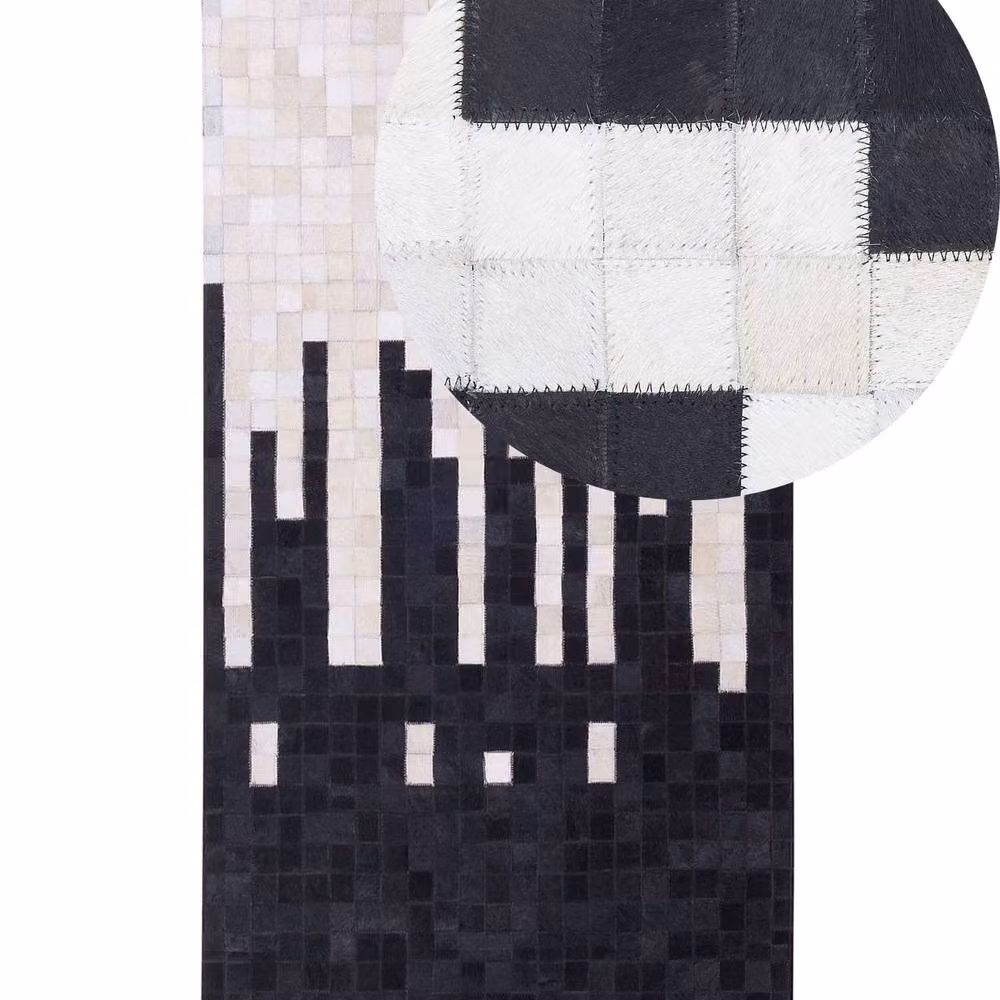 Wyld and Coco Couture Handcrafted Geometric Cowhide Rug in Black and White, W: 80 cm, L: 150 cm – 2