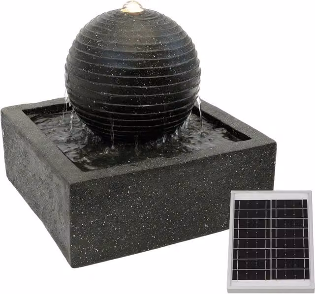 Gardenwize Solar Black Granite Finish Water Feature with Rechargeable Battery Back Up, W/D/H: 36.5 x 36.0 x 36.5 cm