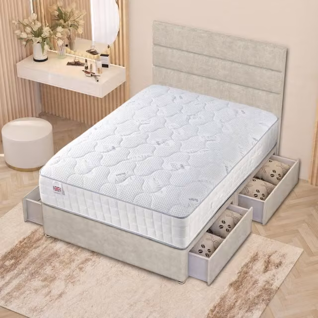 Somnior Beds Ltd Modern Upholstered Divan Bed Frame with Headboard and Drawers in Silver Grey, W/D/H: 180 x 200 cm