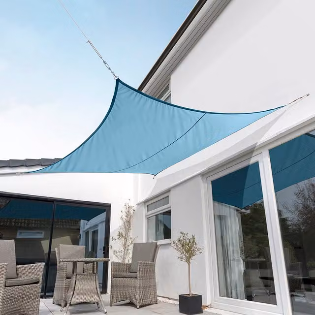 Kookaburra Square Waterproof Sun Shade Sail in Azure Blue with UPF 50 Protection, 5.4m x 5.4m