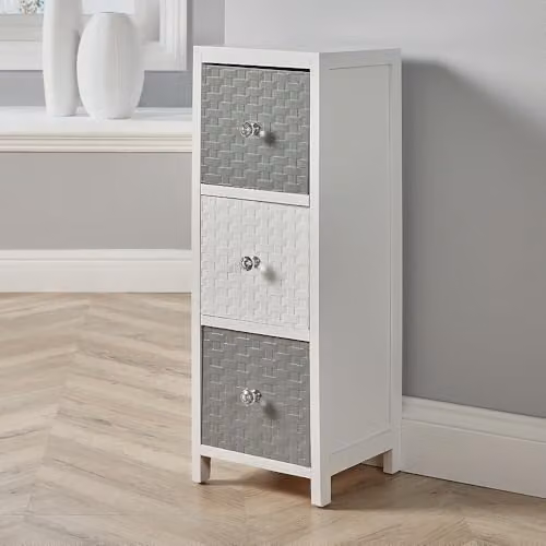 Home Source 3 Drawer Wooden Storage Chest in White and Grey