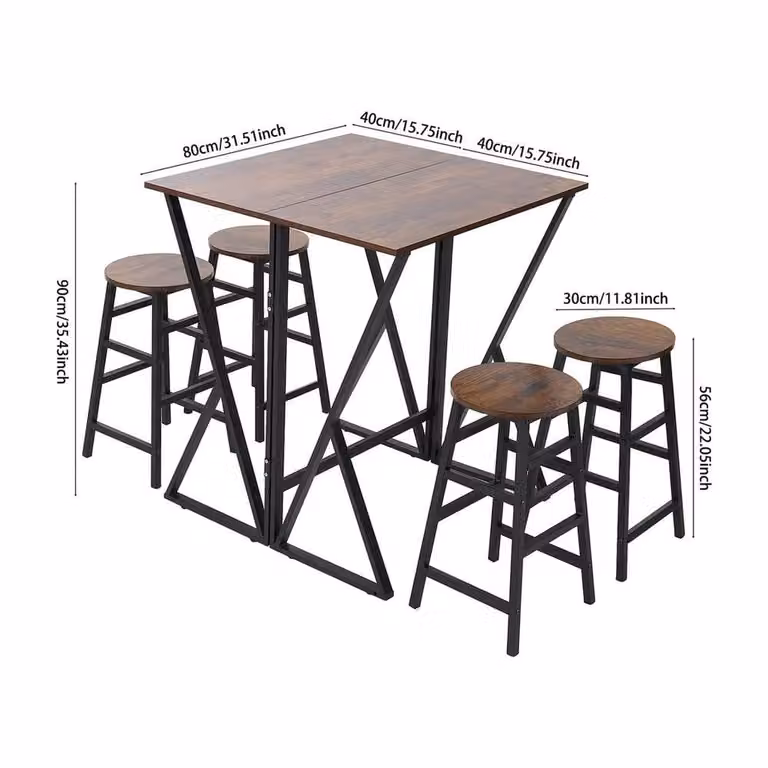 FORGEVIO 5-Piece Brown Wood Folding Kitchen Dining Table and Chairs Set