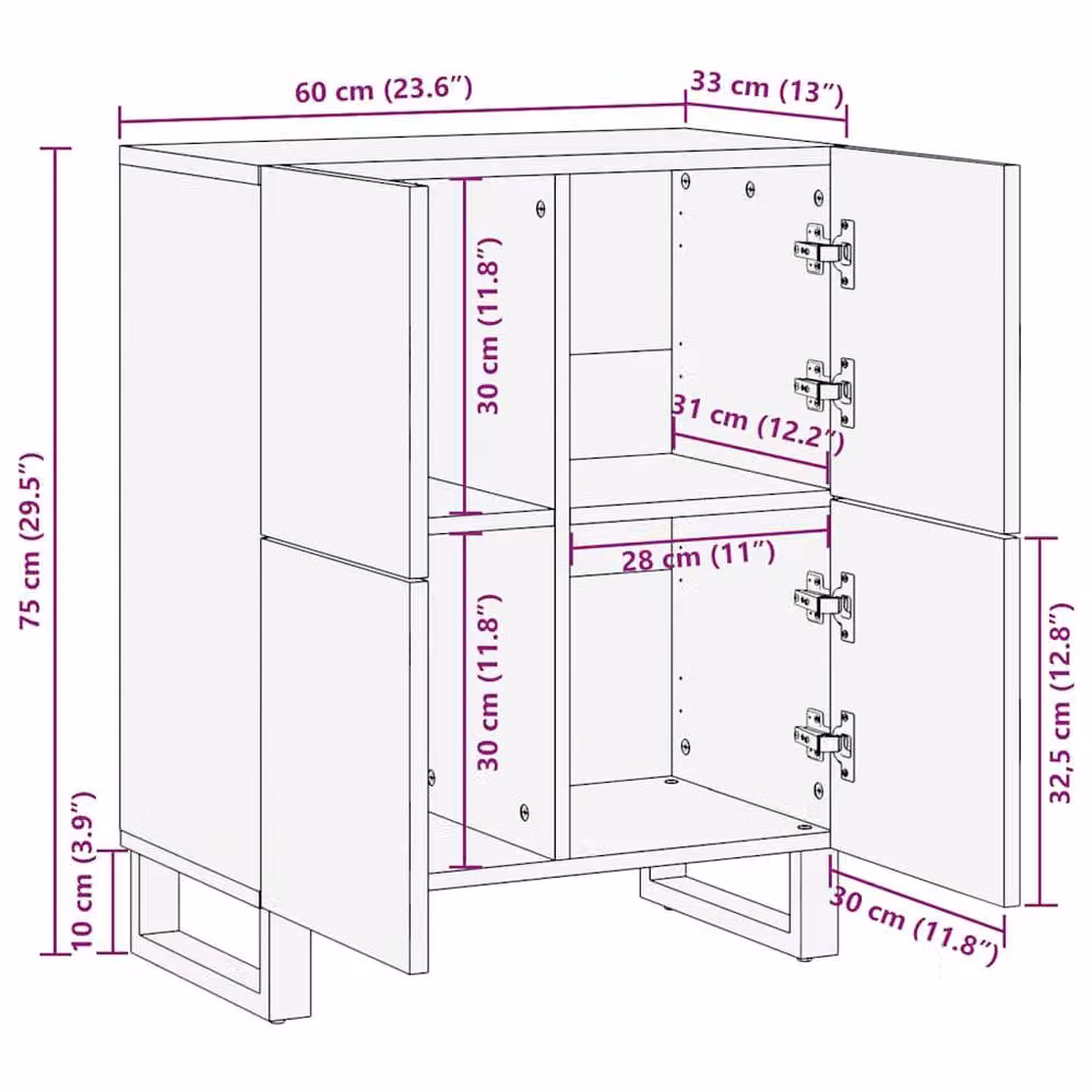 Berkfield Home Black Mango Wood Sideboard, W/D/H: 60 x 33 x 75 cm – 4
