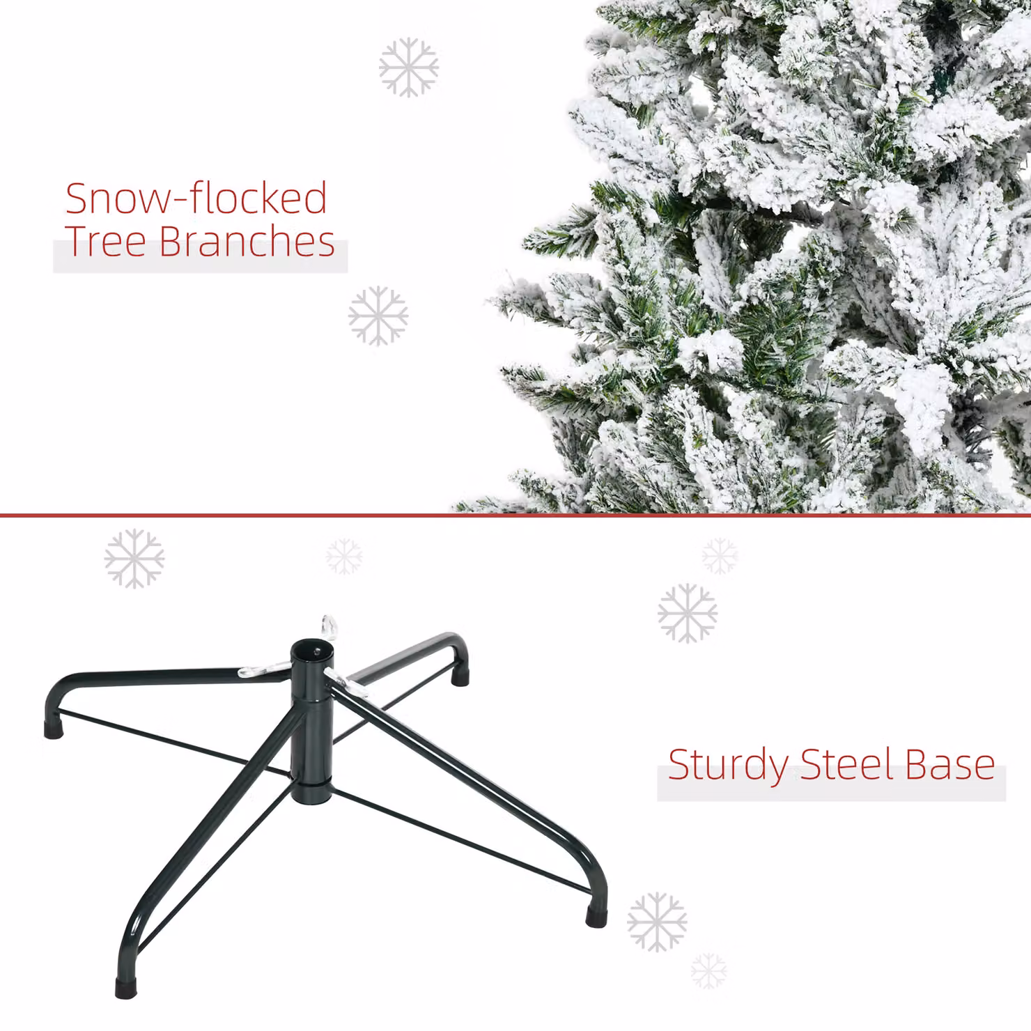 HOMCOM 6 Foot Snow Flocked Artificial Christmas Tree with 750 Realistic Branches and Steel Base, Green and White – 4