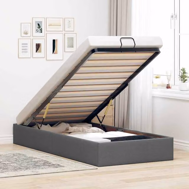 Berkfield Home Single Ottoman Bed Frame in Dark Grey Upholstered Fabric – 1