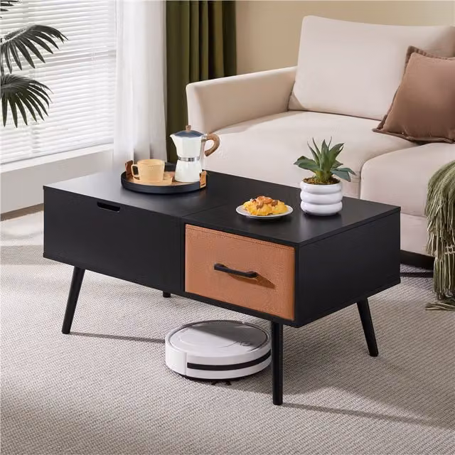 Yaheetech Black Lift Top Coffee Table with Bin Drawer