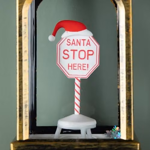 Samuel Alexander Bronze Santa Stop Here Christmas Water Spinner with LEDs, 21 cm – 2