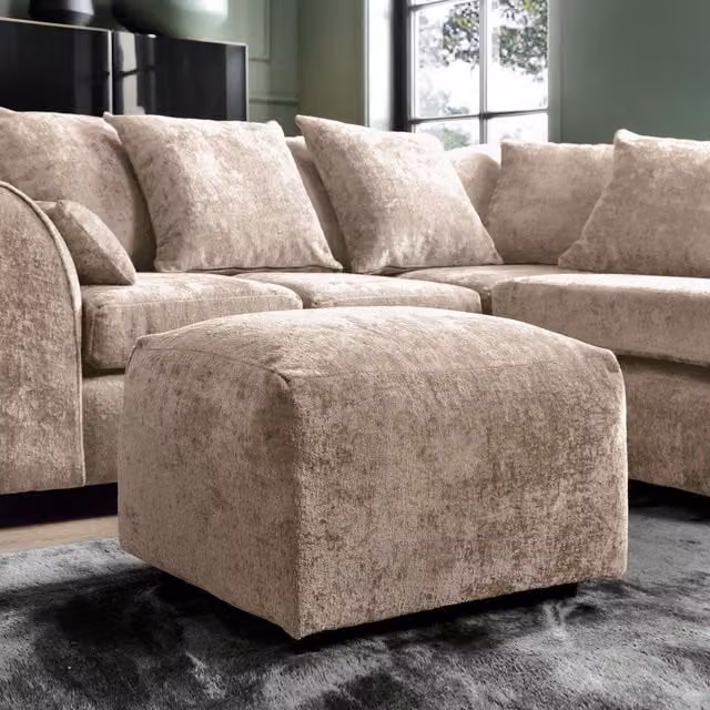 Abakus Direct Harriet Crushed Chenille Footstool in Beige – 1