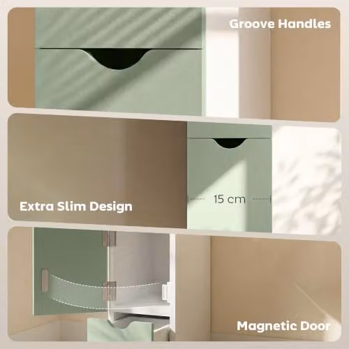 HOMCOM Freestanding Bathroom and Kitchen Storage Cabinet with Doors and Shelves, White and Green – 4