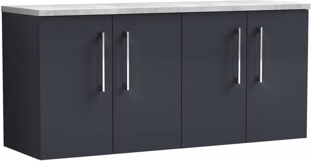 Balterley Modern Wall Hung 4 Door Bathroom Unit with Laminate Worktop, Dark Grey, Width: 120 cm