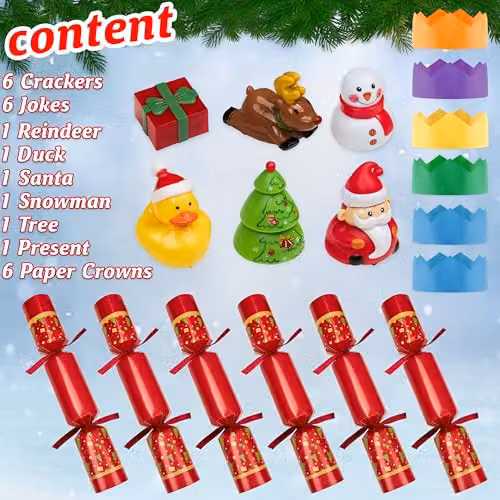 KreativeKraft Luxury Pop Christmas Crackers, Pack of 6 Multicolour Paper Crackers with Racing Toys – 6