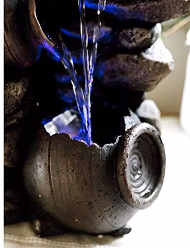 Primrose Grey Tabletop Triple Trickle Honey Pots Water Feature with LED Lights, Height: 27 cm – 3