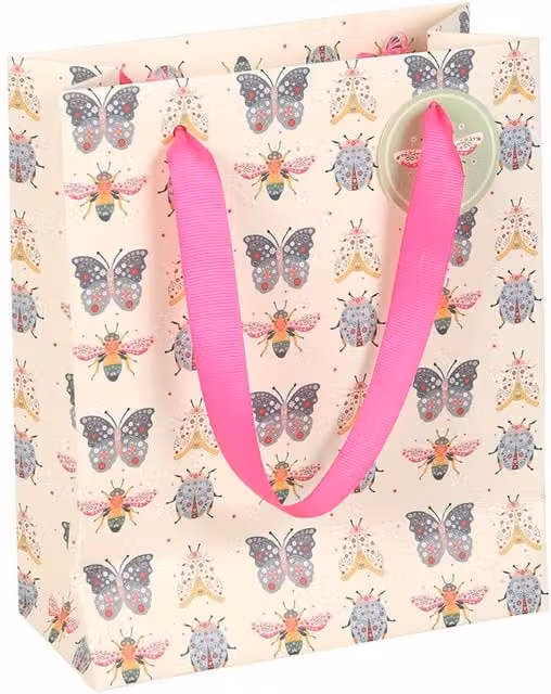 Kingsbury Gifts Medium Floral Insect Print Paper Gift Bag, Multicolour, H: 23 cm, W: 19 cm