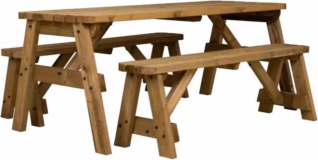Arbor Garden Solutions Victoria Rounded Space Saving Picnic Table and Benches Set in Rustic Brown