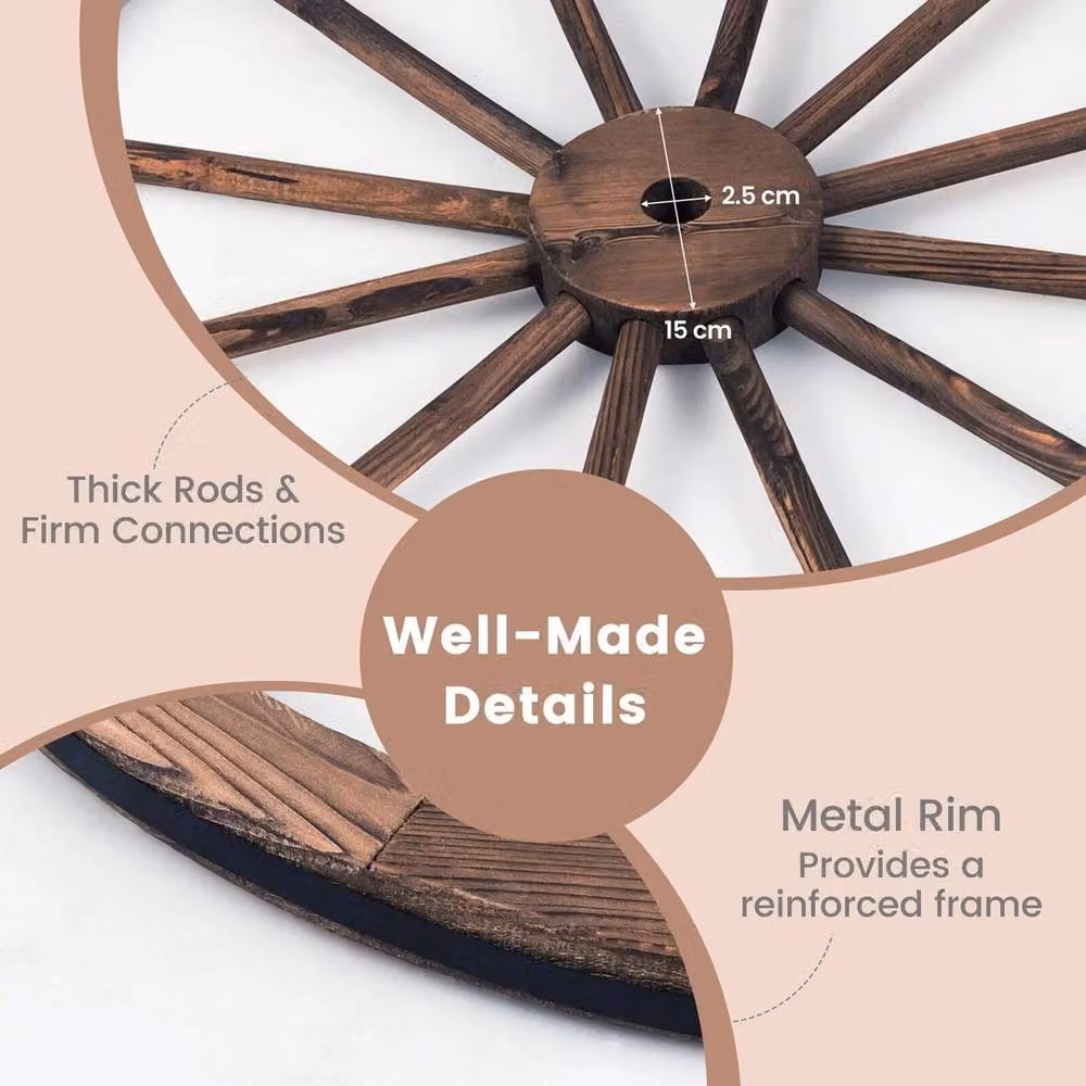 NESTLUNE Set of 2 Rustic Brown Decorative Wooden Garden Wheels, Diameter: 100 cm, Width: 15 cm – 2