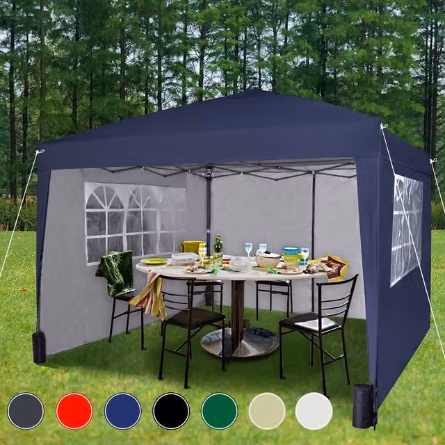 MCC Direct Blue Pop Up Gazebo with Removable Sides, Windows and Storage Bag, W/D: 300 x 300 cm