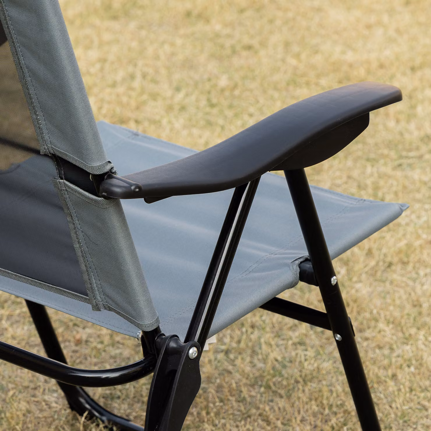 Outsunny Set of 2 Grey Portable Folding Recliner Chaise Lounge Chairs with Adjustable Headrest and Armrests – 8