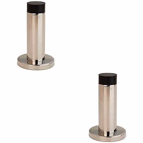 Loops 2 Pack Wall Mounted Cylinder on Rose Doorstop in Bright Steel with Rubber Tip, H 7.6 cm x W 2.2 cm