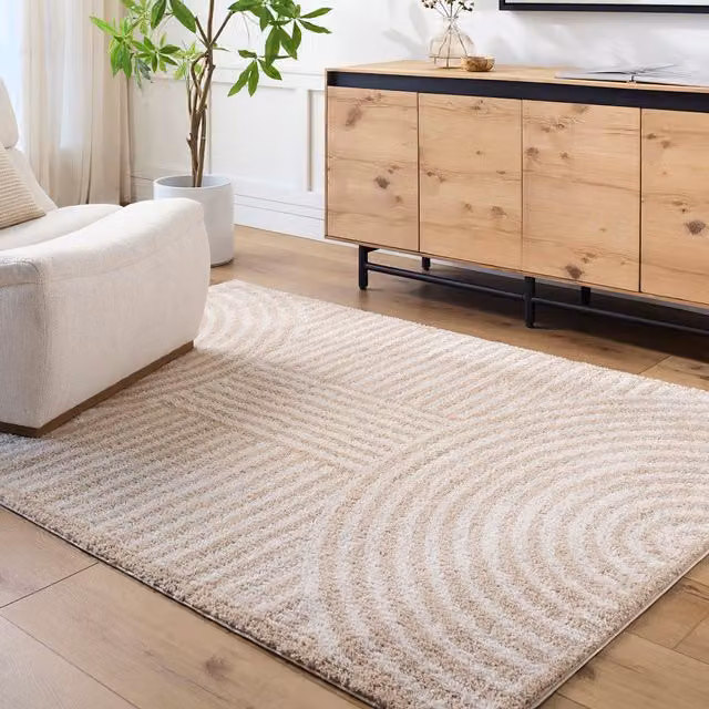 Livabliss Fossay Machine Woven High Pile Shag Rug in Beige, Brown, Green and Grey, W: 140 cm, D: 200 cm – 1