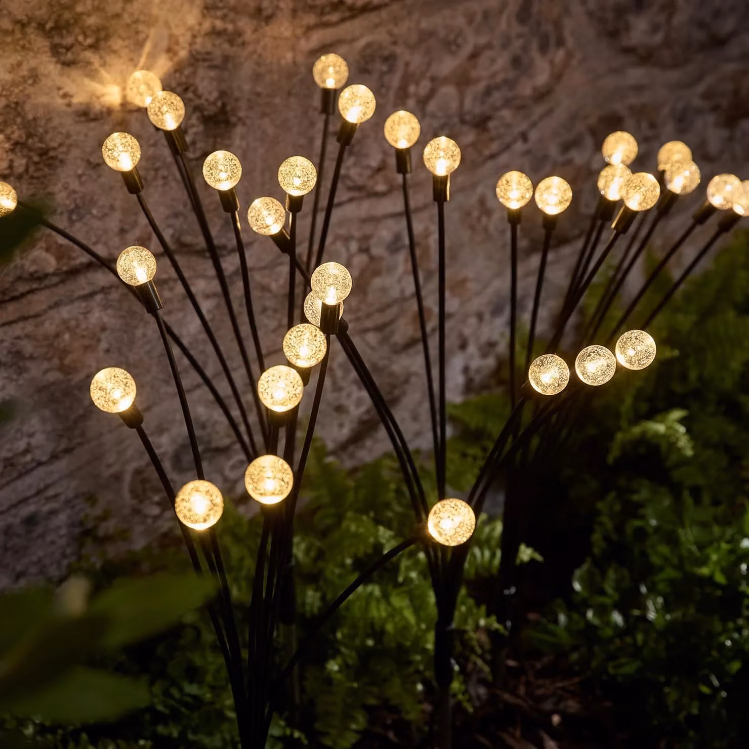 Lights4fun 4 Pacific Wavy Bubble Solar LED Stake Lights in Black with Warm White Light
