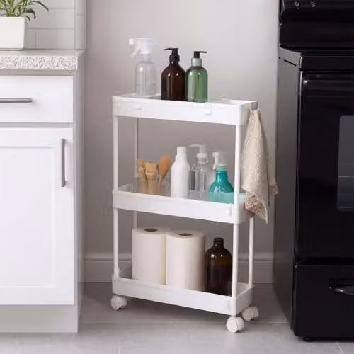 AMOS 3 Tier Rolling Storage Trolley, White Plastic Multi-Purpose Utility Cart, W/D/H: 39.0 x 12.5 x 60.0 cm – 3